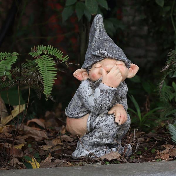 Bajsande dvärg miniatyrstaty rolig harts-tomte verklighetstrogen galen present (w)