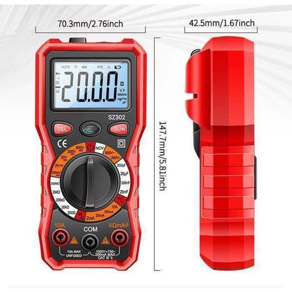 Digital multimeter, digital multimeter, multifunktionsvoltmeter med 2000 räkningar, elektrisk testare, ohmmeter, mäter AC/DC-spänning (Fww)