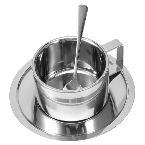 Isoleret kaffekrus sæt i rustfrit stål med underkop og ske