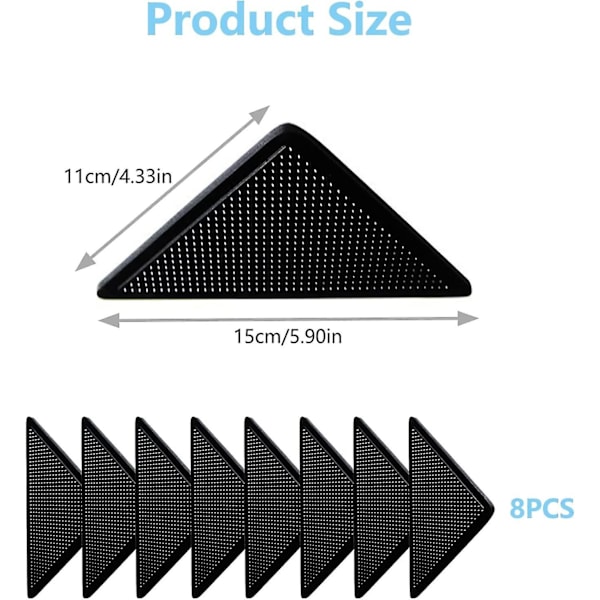 Triangelformad halkfri och icke-krullande mattgripare, mattgripare, för att hålla din matta på plats och göra hörnen plana, halkfri och återanvändbar