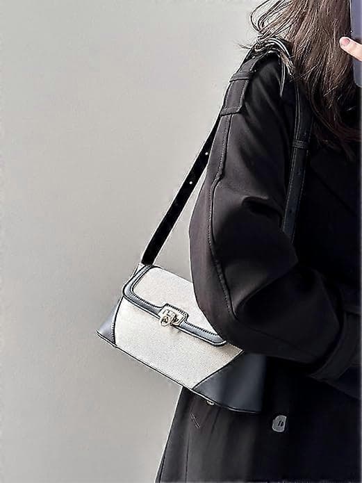 Liten handväska för damer PU Läder Canvas Mini Tote Bag med spänne
