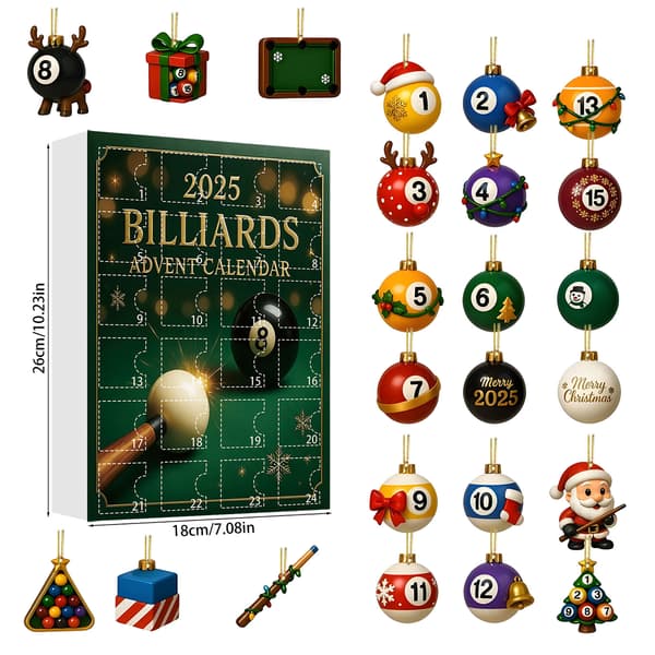 Biljard Adventskalender - Julminne - 24-dagars biljardtema hänge - Perfekt för vänner (W)