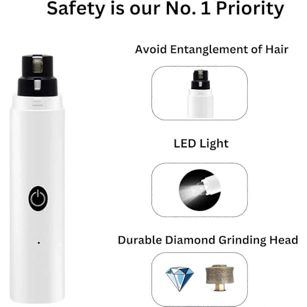 GAJETNEST Ammattimainen lemmikkieläinten kynsienhiomakone koirille ja kissoille, 2 nopeutta LED USB-laturi (W)