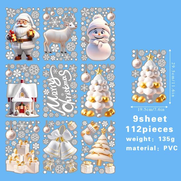 Jul Fönsterdekaler 24-pack - Tomte Älg Snögubbe Julstrumpa Träd Snöflingor