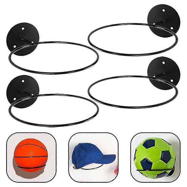 4 stk. Veggmontert Basketballutstillingshylle Metall Fotballstativ Multifunksjonelle Ballholdere Ballhylle [fw} Black 23.50X18.50X6.50CM