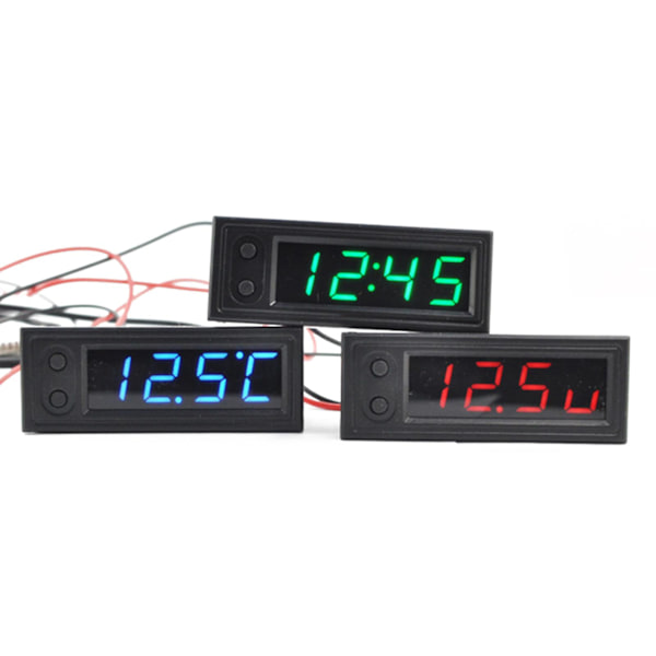 Termometer Voltmeter Bil 12V 3 i 1 Måler Elektronisk Klokke LED Digital Display [FW] Red