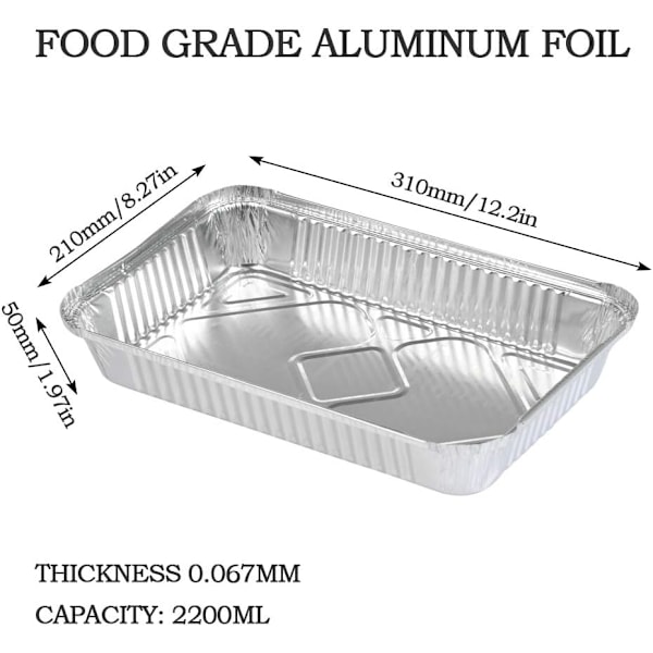 25 stk. Aluminiumforme Grilltilbehør til Madlavning, Grilning, Bagning, Frysning og Opbevaring Store Aluminiumfolie Madbeholdere 31cm x 21cm x 5cm (B)