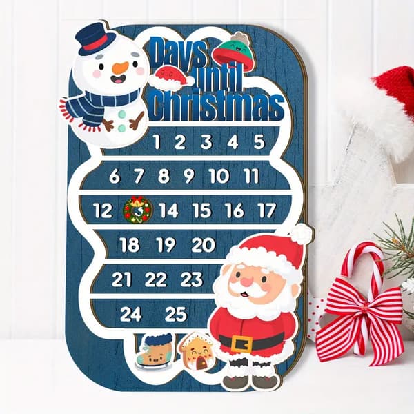 Træ Julekalender med Snemand og Julemands Design (12 Dage)