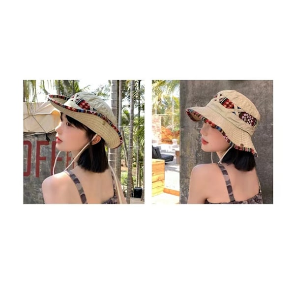 Solhat Anti-UV Sommer Strandhat Bomuld Junglehat Jagthat Bredbremmet Foldsbar Fiskehavevandring Hat (Beige)