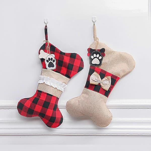 Kæledyrs julestrømper 45 cm stor burlap ternet ben