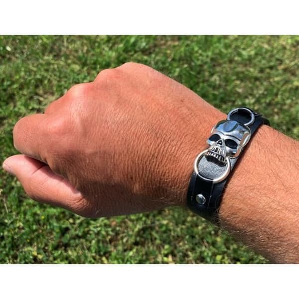 Læderkranie bikerarmbånd (Fww)