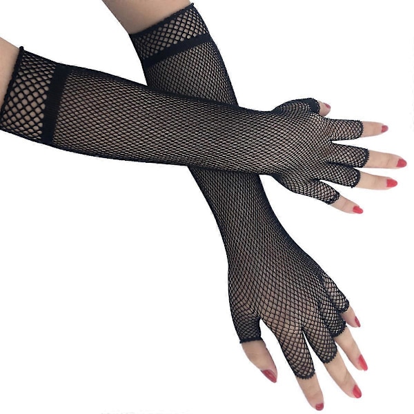 Halvfinger Fisknäts Handskar Armbågshandskar för Bröllop, Fest, Dans (V)