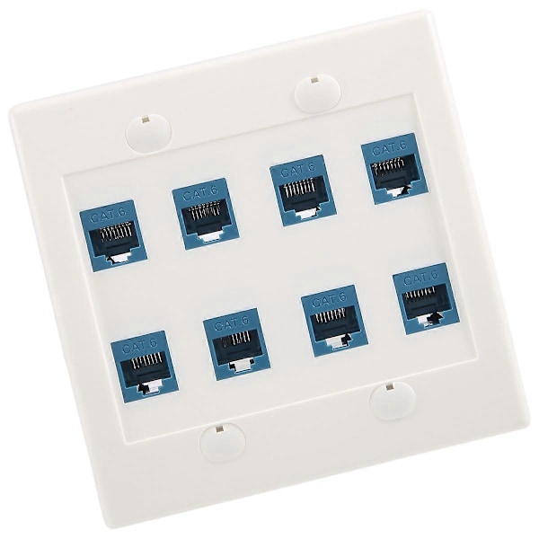 Ethernet Vægplade 8 Port - Dobbelt Gang Cat6 RJ45 Jack Netværkskabel Frontplade Hun til Hun - B (W)