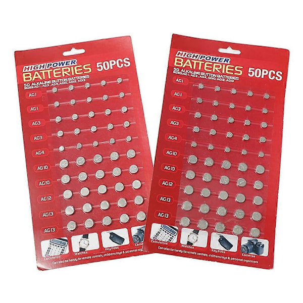 AG1/AG3/AG4/AG10/AG12/AG13 Knapcelle Batteri Sæt med 50 stk. Ur Batterier (W)