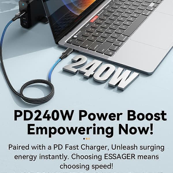 1 m:n tyypin A - tyypin C PD 240 W punottu datakaapeli