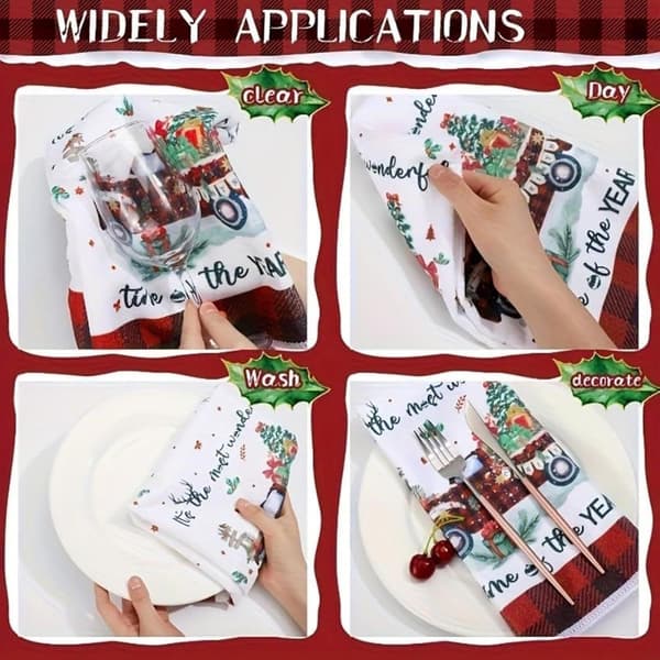 Julhanddukar (5-pack): Jultomten, renar, snögubbe, tomte (W)