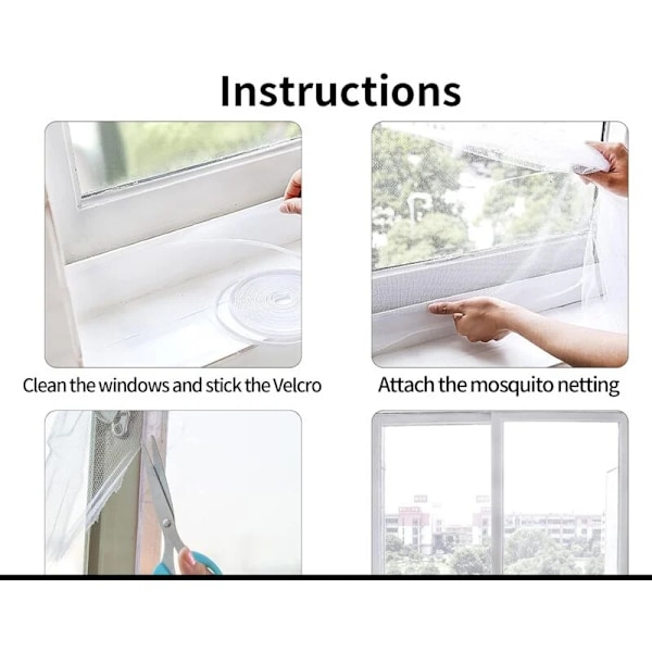 Myggnät för fönster 2-pack 150x200cm Myggnät för fönster självhäftande justerbart insektsnät (vit) (W)