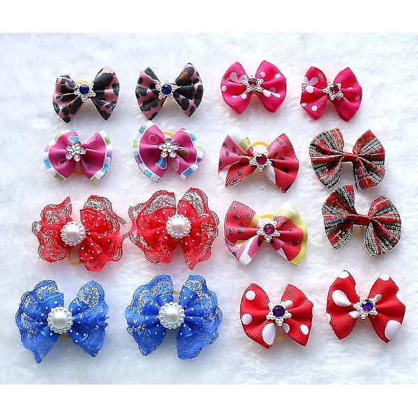 50 st/förpackning Hundhår Bågar Par Rhinestone Pärlor Blommor Topknot Mix Styles Hund Bågar Husdjur Grooming Produkter Mix Färger [FW]