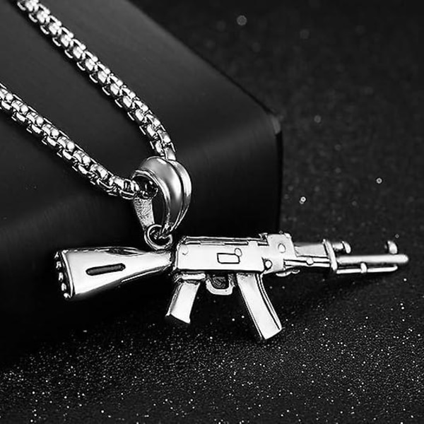 Modehalsband för män Hip Hop Titan Rostfritt Stål AK-47 Pistolhänge med 24\" Rolokedja [FW]