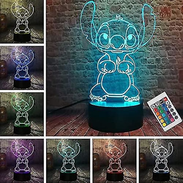 Stitch nattlys, Lilo og Stitch 3D LED Stitch leker intelligent fjernkontroll Stitch lampe 16 farger for julegaver [fw