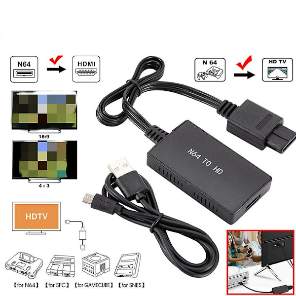 For Super NES/SNES N64 til HDMI-adapterkonverter HD-kabel