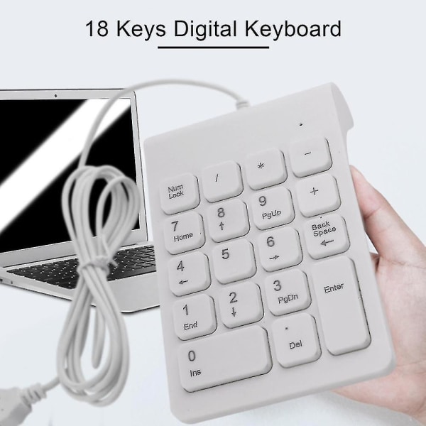 Mini USB-kabelansluten numerisk knappsats 18 tangenter digitalt tangentbord passar för redovisning kassör bärbar dator Windows {FW}