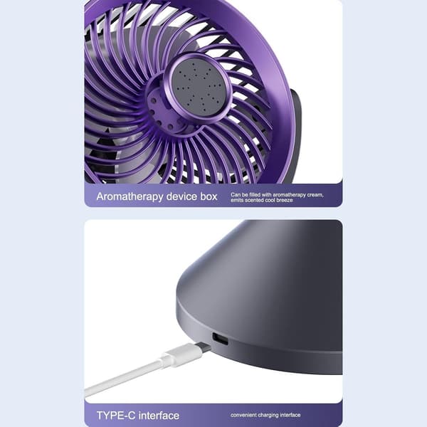 USB genopladelig bordventilator med LED natlys og indbygget luftdiffuser, ideel til camping og sovesale. (W)