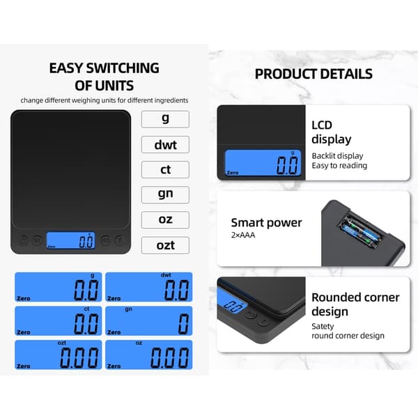 Presis digital vekt 0,1g til 3kg med batterier