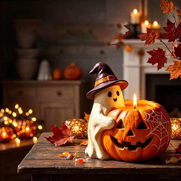 Gotisk urtepotte – Sød dekorativ vase med Halloween-tema (spøgelse og græskar) (W)