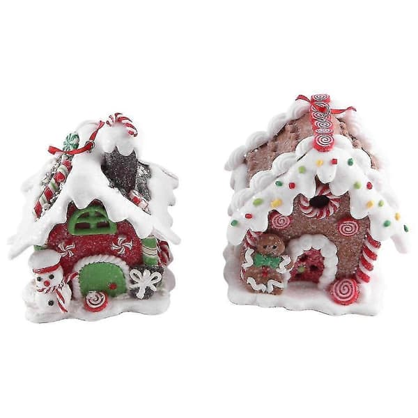 2 stk. jule-pepperkakehus miniatyrfigurer dekorasjon bordpynt