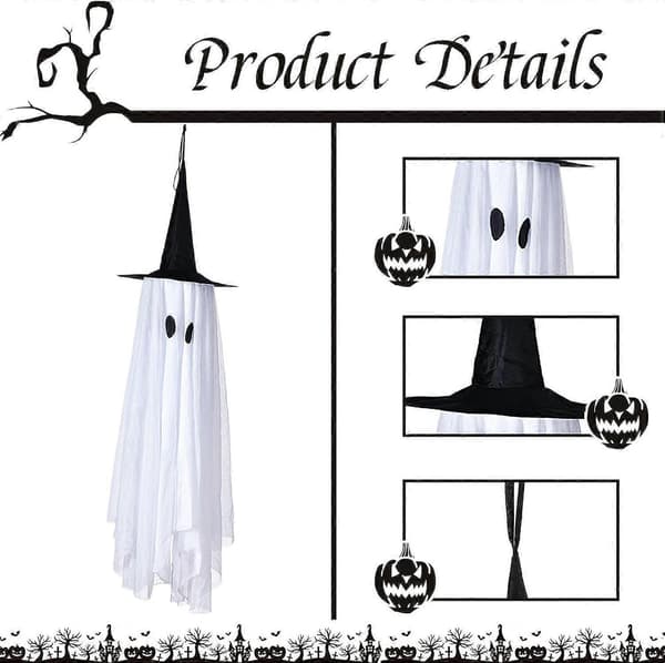 Vita spökhäxhattar julgransprydnader för Halloween, 12-pack