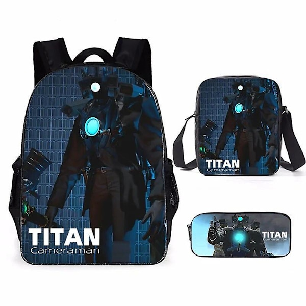 3pcs Set Skibidi Toalett Mochila Titan Cameraman Ryggsäckar Bookbag Studenter Skolväska Anime Barn Laptop Ryggsäck Axelväska {FW} Titan Cameraman-B