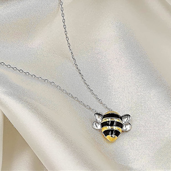 Adoptera ett bi-halsband 925 Sterling Silver Bee Inspired Silver & Gold Bumblebee Present [FW]