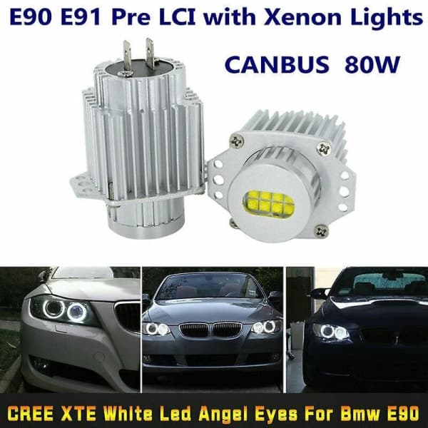 LED-strålkastare för BMW E90 E91 3-serie 2005-2008 S, 2 st Angel Eyes Canbus 80W markeringsljus