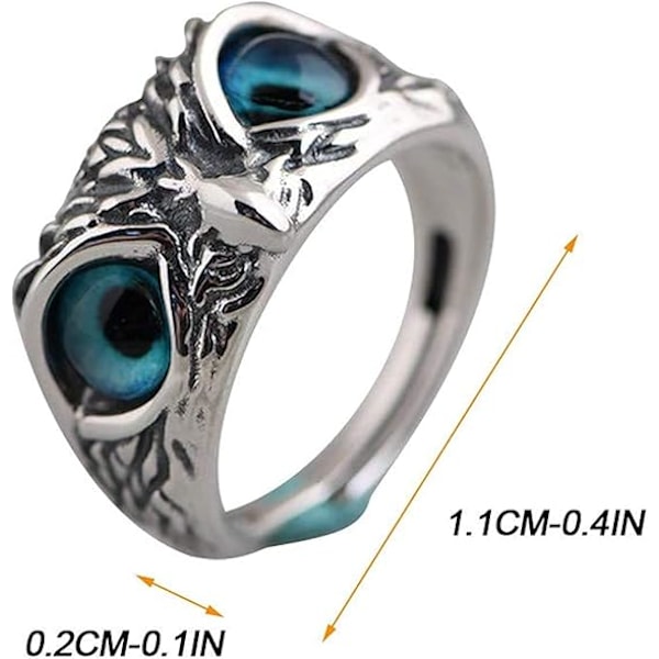 Justerbar Sterling Sølv Demon Øye Ugle Ring, Demon Øye Ugle Ring
