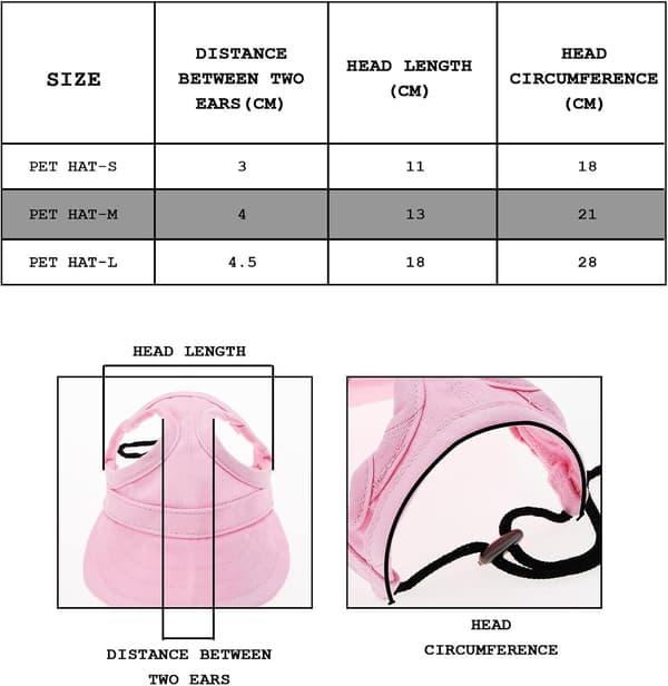 Hundehat til kæledyr, pink, størrelse M, justerbar solhat i kanvas