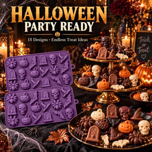Två Halloween-formar: chokladformar och godisformar i silikon. (W)