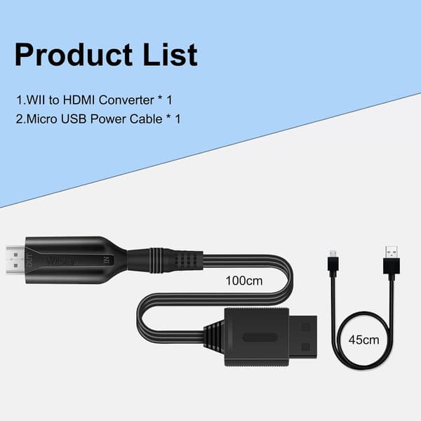 HDMI-konverter til Wii-konsol til HDMI-tv 1m/3.2ft 1080P