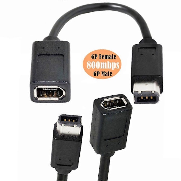 CA-001 20cm IEEE 1394 6-pin hun til 1394a 6-pin han forlængerdatakabel 400 til 400 Firewire - Sort (W)