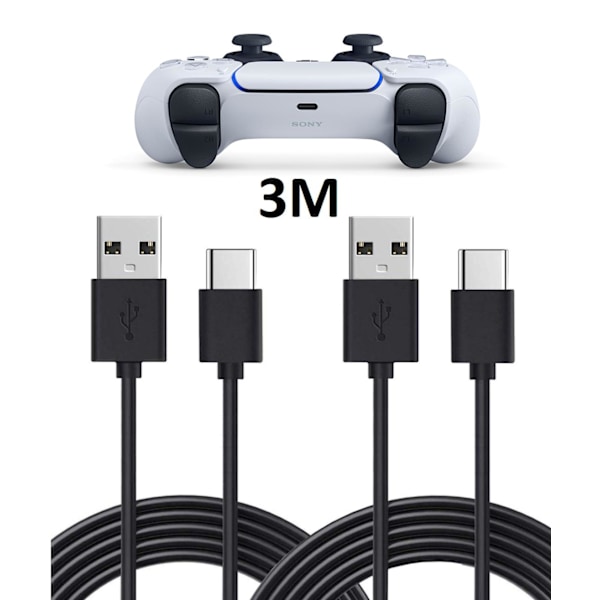 2-Pakning 3m 3 Meter Ladekabel - for PS5/ Playstation 5 USB-C (H)