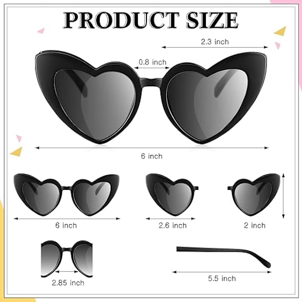 16 par hjärtformade solglasögon Retro Cat Eye formade solglasögon Hjärtformade Clout-glasögon för kvinnor Flicka[FW]