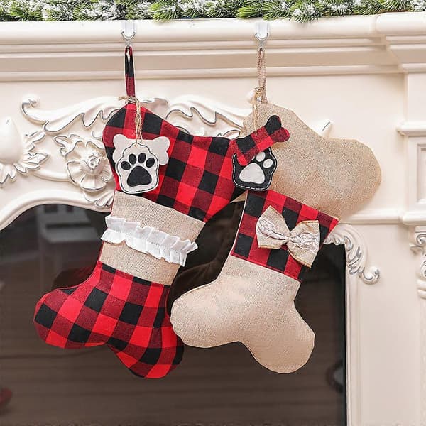 Kæledyrs julestrømper 45 cm stor burlap ternet ben