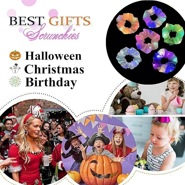 6 st LED Scrunchies för Kvinnor, 3 Färglägen, Lysande Hårband, för Jul Glow Rave i Mörker Party Tillbehör (W)