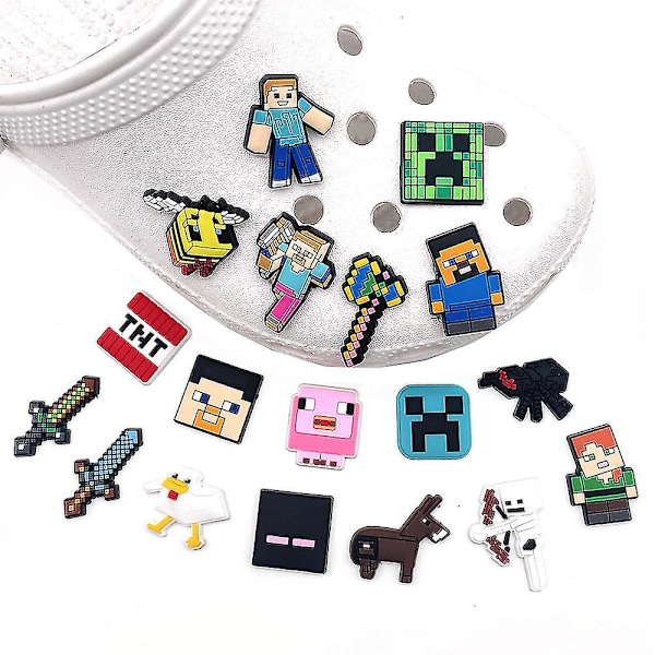18 st Minecraft Skosmycken, Croc Clog Skor Dekoration För Barn Vuxna (W)