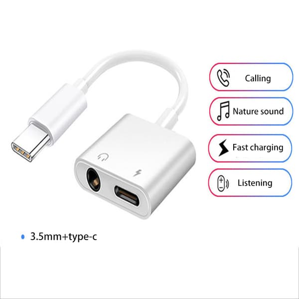 Hurtigopladende USB-C Adapter med Hovedtelefonstik - 3A