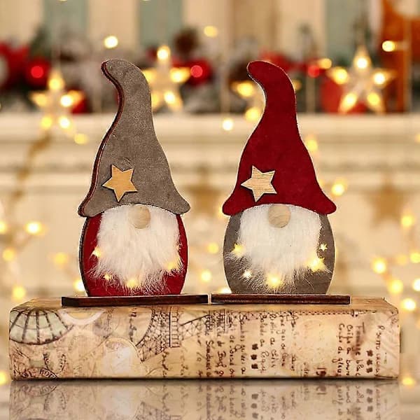 LED Ansiktslös Tomte Trä Julgransdekoration för Hotellfönster