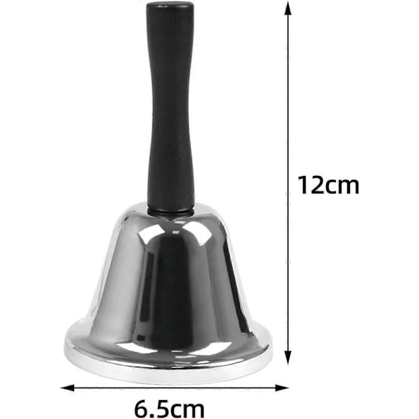 Håndklokke i rustfrit stål, opmærksomhedsklokke i metal til skole, høj lyd, håndholdt klokke (sølv) [fw]