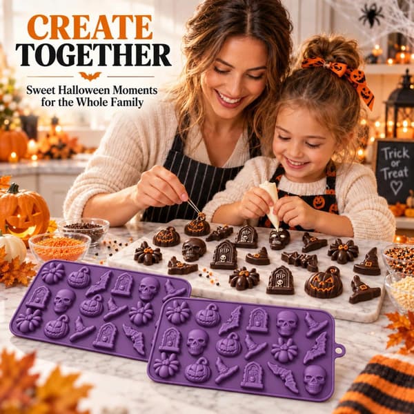 Två Halloween-formar: chokladformar och godisformar i silikon. (W)
