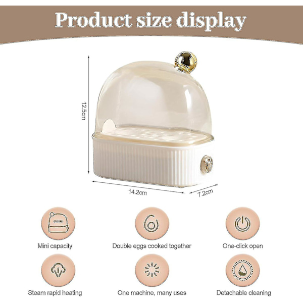 Eggkoker for 2 egg, Kompakt elektrisk eggdamper, Beste eggkoker koker alle tre kokegrader - Bløt, Medium, Hard fw White