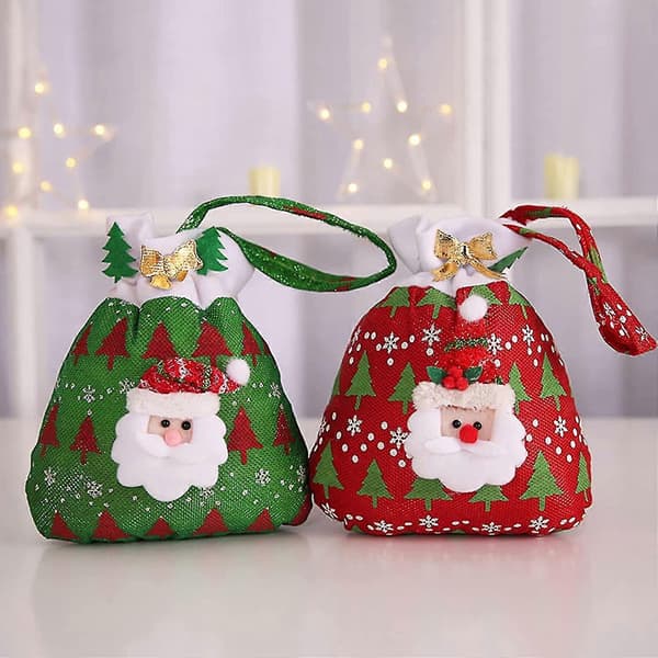 Jul-presentpåsar med dragsko för julklappar, bärbara och hängbara julväskor (w)